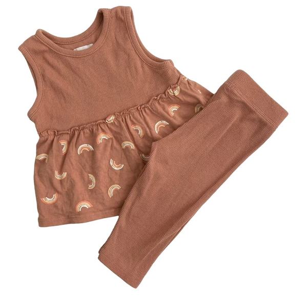 Grayson Mini 2-Piece Rainbow Ribbed Set - Rust - 6-9M - Picture 1 of 8